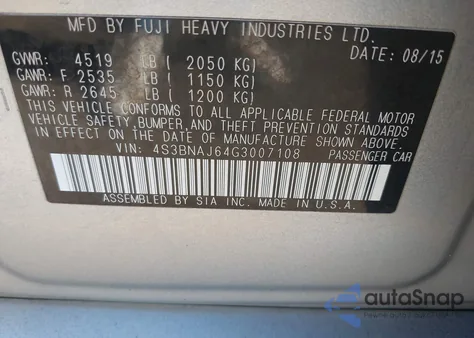 2016 Subaru Legacy 2.5I Limited from USA, damaged, VIN 4S3BNAJ64G3007108